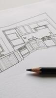 Modern kitchen layout in sleek style featuring topnotch appliances illustrated as an intricate pencil sketch ideal for design presentations or showcasing home remodeling projects photo