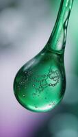 An artificial depiction of a green hydrogen water bubble with reflective properties photo