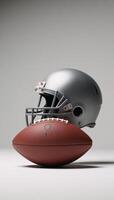 A highdefinition 3D rendering showcases an American Football ball and helmet as sports goods icon photo