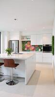 Stylized blend of photographic sketched imagery showcasing a contemporary kitchen design photo