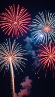 Ultrawide festive firework display showcasing patriotic flag colors against central blank space photo