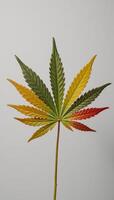 Vibrant paint rendition depicting cannabis leaf on colorful backdrop photo