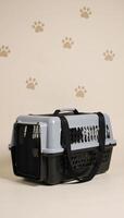 Portable pet carrier showcasing soft pawprint design as a comfortable travel companion for pets photo