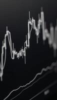 Uptrend line graph candlesticks displayed on an abstract finance chart with BW backdrop photo