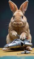 Rabbit constructing a spacecraft Playful SciFi photo