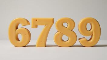 Ultrarealistic cheese alphabet featuring numbers and letters made of various cheeses photo