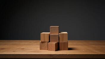 apilar de de madera bloques en un rústico mesa foto