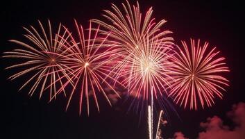 Spectacular panorama showcasing vibrant redwhiteandblue firework display photo