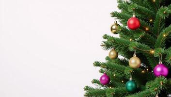 A Christmas tree is depicted against a pristine white backdrop photo