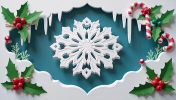 A papercutstyle postcard featuring a Christmas scene design photo