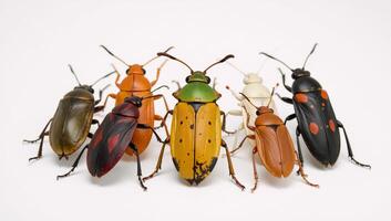 Vibrant insect portrait showcasing various species against pristine white backdrop photo