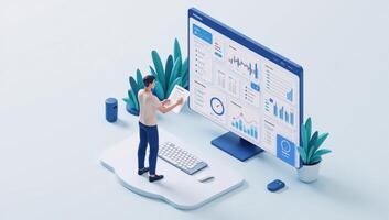 Isometric design showcasing a modern trading dashboard with financial analytics and stock market information photo