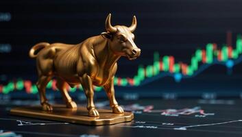 A golden bull symbolizes market strength on a stock chartfocused finance background cover banner for crypto currencies photo