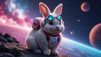 Futuristic fluffy bunny embarks on galactic journey photo