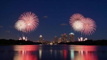 Dazzling fireworks over Orlandos skyline during a celebratory evening on the waterfront photo