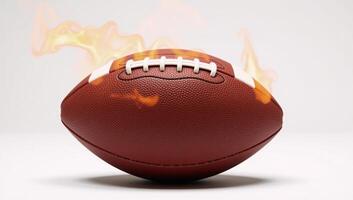 American football pigskin with fire trail isolated on white background photo
