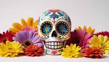 Colorful floweradorned sugar skull Calavera for the Day of the Dead 2024 celebration photo