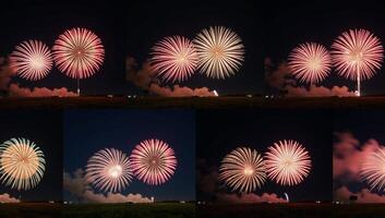 Vibrant nighttime scene with colorful fireworks illuminating the night sky photo