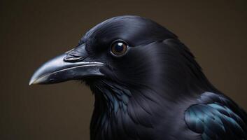 Image Description A wild crow with intricate feather details photo