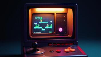 A retrostyle game console featuring vibrant pixels photo
