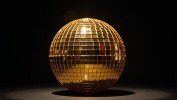 A radiant golden disco ball reflects dazzling lights on its shimmering surface photo