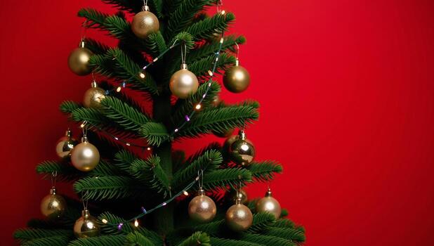 Navidad árbol ilustrado en contra rojo antecedentes digitalmente hecho a mano foto