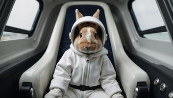 Spacethemed illustration featuring an astronaut bunny within a spaceship setting photo