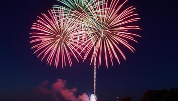 A lively firework show illuminating the dark with colorful bursts for joyous holiday revelry photo