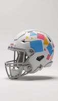 Geometric abstract 3D art showcasing a helmets decorated by geometrical forms with muted colors photo