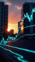 Line graph overlapping cityscape silhouette Financerelated photo