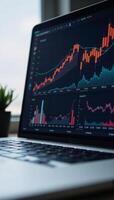 Digital display featuring upwards trending financial market data with an integrated focus on financial analysis photo
