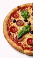 Closeup shot of an individually presented slice of baked pizza from above photo
