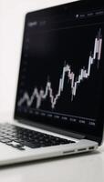 Widescreen abstract financial chart depicting uptrend with candlesticks against blackwhite backdrop Business Stock photo