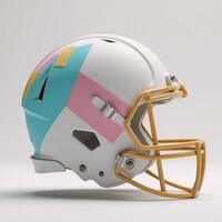 Geometric abstract 3D art showcasing a helmets decorated by geometrical forms with muted colors photo