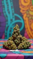 Colorful abstract backdrop showcasing cannabis plants photo
