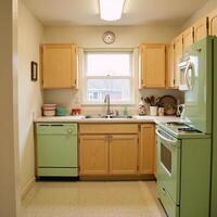 A nostalgic depiction of an iconic 80sstyle kitchen interior photo