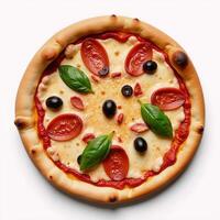 Closeup shot of an individually presented slice of baked pizza from above photo