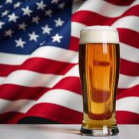 A beer in hand with a stylized US state flag as the backdrop photo