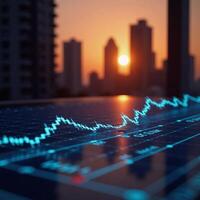 Line graph overlapping cityscape silhouette Financerelated photo