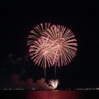 Colorful fireworks illuminate the night sky against a backdrop of darkness photo