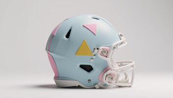 Geometric abstract 3D art showcasing a helmets decorated by geometrical forms with muted colors photo