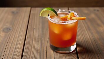 Spicy Orange Margarita on Rustic Wood Table Cocktail Rustic photo