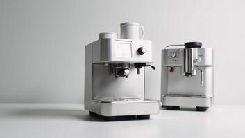 Black coffee maker machine with an icon is depicted against a white background isolated photo
