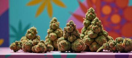 Colorful abstract backdrop showcasing cannabis plants photo