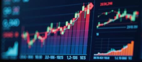 Digital display featuring upwards trending financial market data with an integrated focus on financial analysis photo