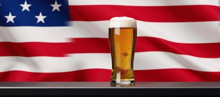 A beer in hand with a stylized US state flag as the backdrop photo