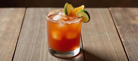 Spicy Orange Margarita on Rustic Wood Table Cocktail Rustic photo
