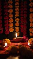 Marigolds and Torans adorn a traditional Diwali backdrop photo