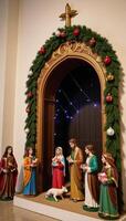 Christmas scene featuring nativity and wise men at Bethlehem portal photo