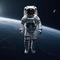 An astronaut floats in 3D rendered outer space photo
